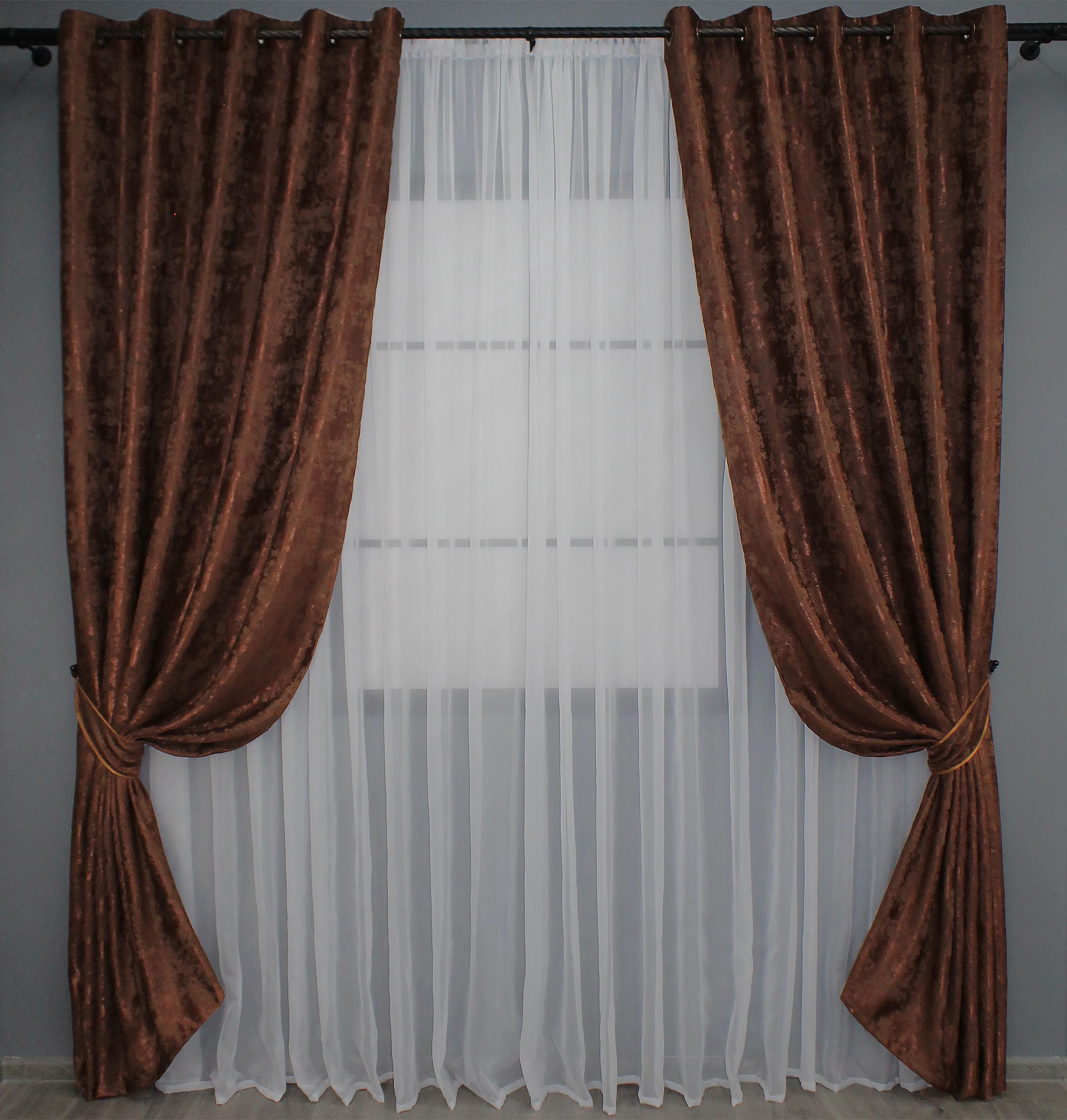 Комплект штор на люверсах VR-Textil Жаккард Sultan YL № 1204ш 150х250 см 2 шт. Коричнево-бордовый (37-0063)