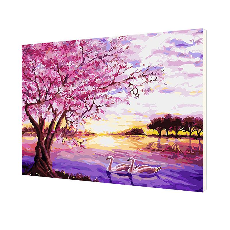 Картина по номерам Lesko DIY WH-A6604 "Закат в розовых тонах"