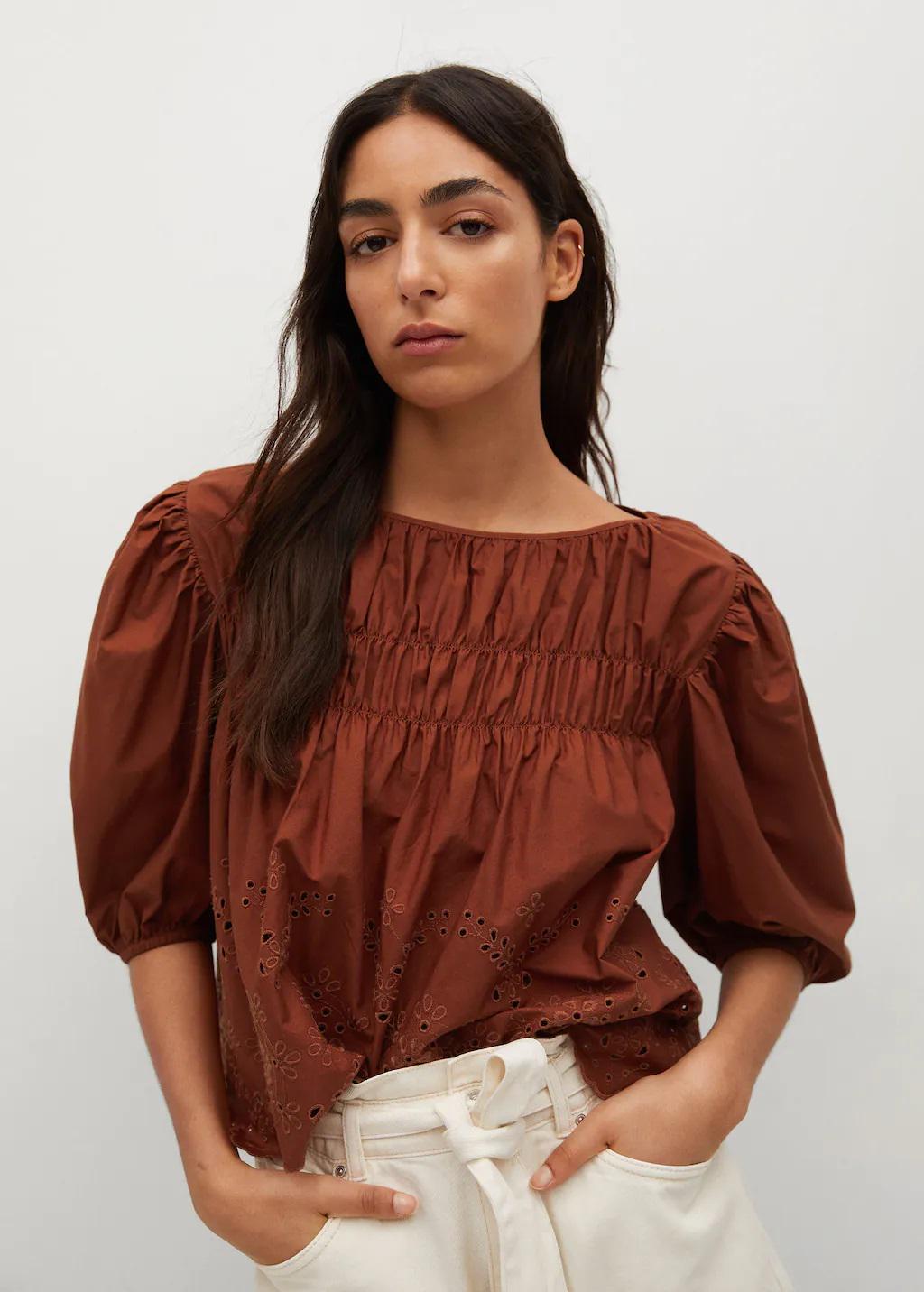 Блузка Mango с вышивкой M Кирпичный (9850794)