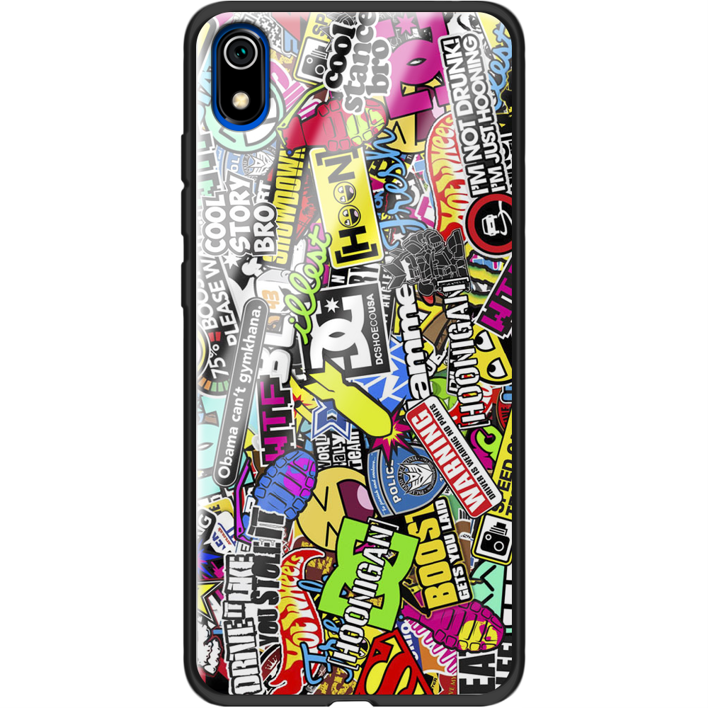 Чехол Boxface Xiaomi Redmi 7A Multicolored Inscriptions Черный силикон со стеклом (37400-up880-37746)