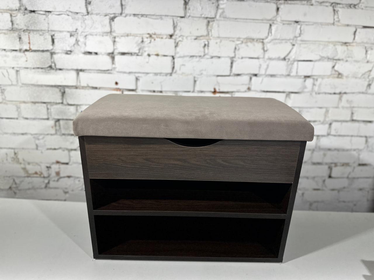 Тумба для обуви ДСП/ткань 30х80х45 см Венге темный/Капучино - фото 2 Тумба для обуви ДСП/ткань 30х80х45 см Венге темный/Капучино - фото 2