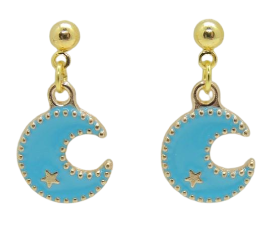 Серьги-гвоздики Liresmina Jewelry Алмазная луна со звездой с эмали 2,5 см Золотистый (1751847913)