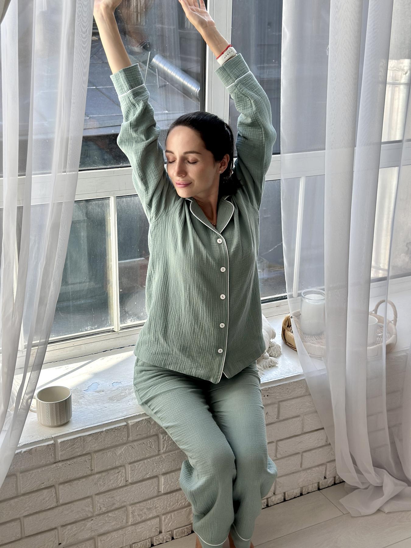 Пижама женская COSY муслиновая брюки/рубашка с длинным рукавом 2XL Эвкалиптовый (VIMUЕ0409) - фото 3 Пижама женская COSY муслиновая брюки/рубашка с длинным рукавом 2XL Эвкалиптовый (VIMUЕ0409) - фото 3
