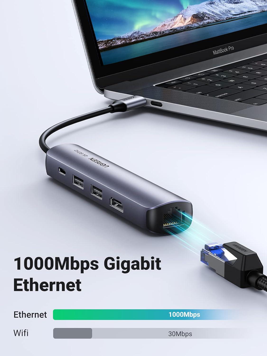 USB-хаб UGREEN Type-C-2x USB 3.0/5 Гбіт/с HDMI 4K 60Hz/RJ45 1 Гбіт/с Type-C PD 100W USB-C Сірий (10919) - фото 4 USB-хаб UGREEN Type-C-2x USB 3.0/5 Гбіт/с HDMI 4K 60Hz/RJ45 1 Гбіт/с Type-C PD 100W USB-C Сірий (10919) - фото 4