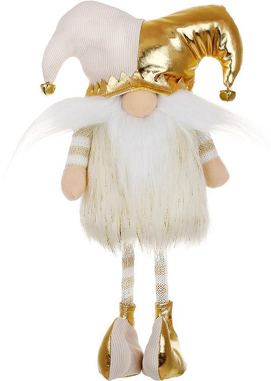 Іграшка м'яка новорічна Гном-Клоун з вусами 40 см Кремовий із золотим