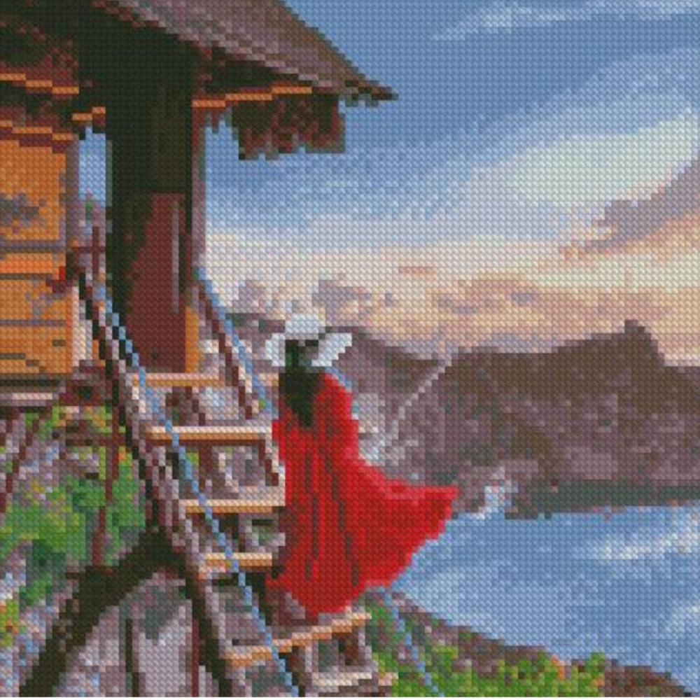 Алмазная мозаика Strateg На лестнице перед красотой природы 30х30 (CA-0042)