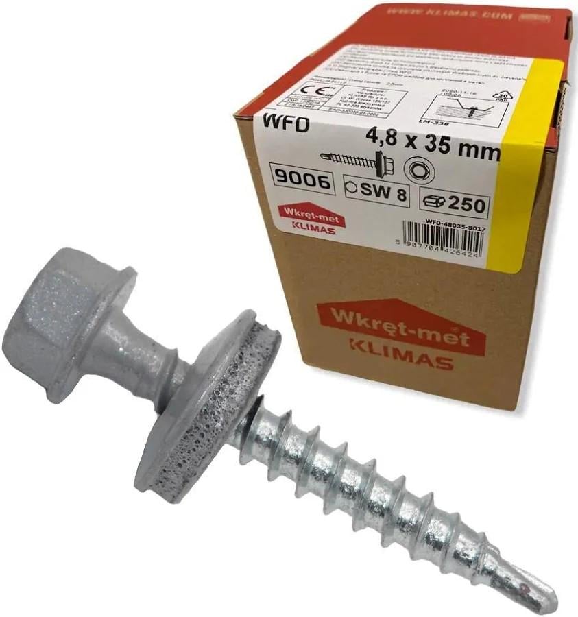 Саморез Wkret-Met для крепления металлического профиля к деревянным конструкциям 250 шт. SDF 4.8x35 (9006)