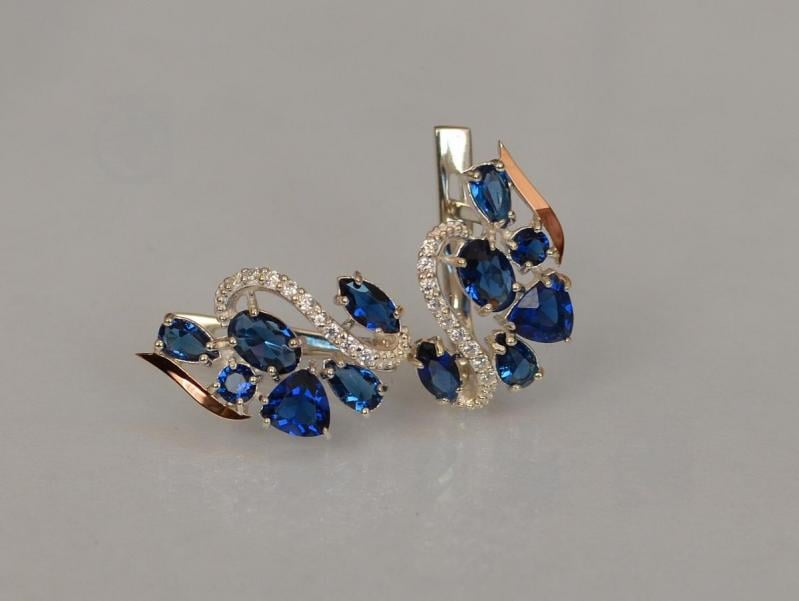 Серебряные серьги Sil с золотыми пластинами 152s-2 Танзанит (Sil-1061)
