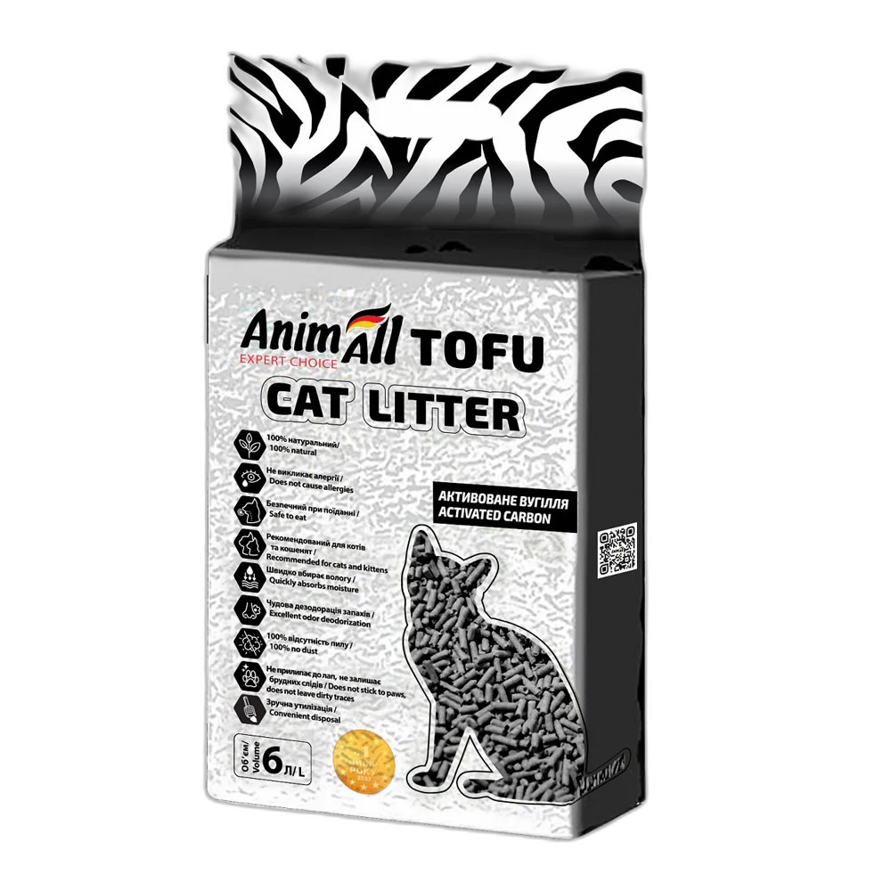 Наполнитель соевый AnimAll Tofu Carbon для кошек с активированным углем 2,6 кг