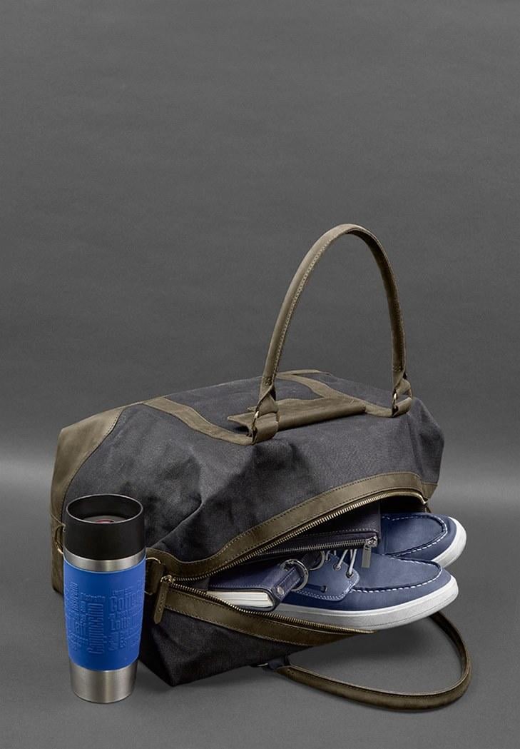 Дорожня сумка з канвасу та натуральної шкіри Crazy Horse Темно-коричневий (A-028161) - фото 7