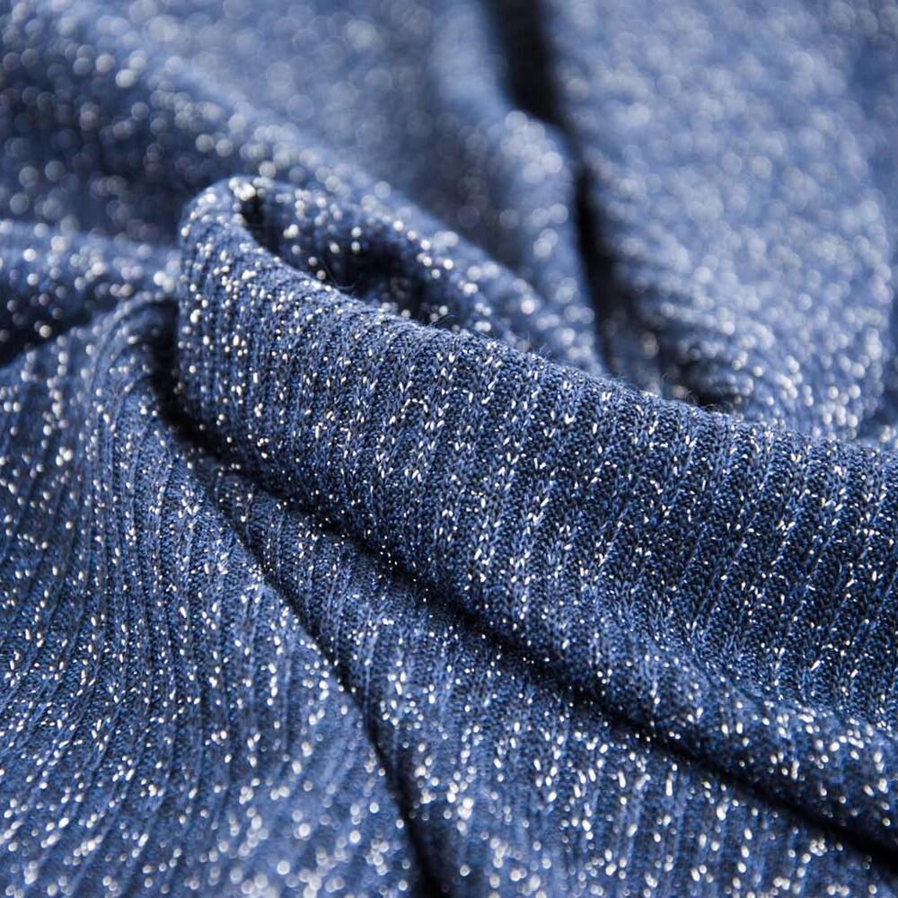 Ткань трикотаж Полоса V-1/5 с металликом Темно-синий (12596)