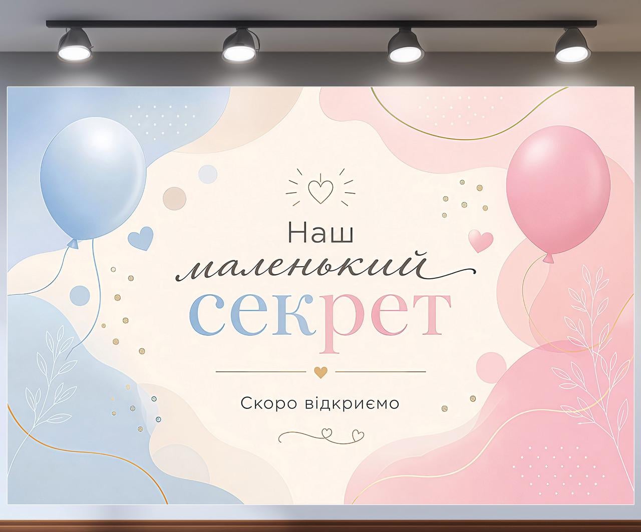 Плакат баннер Наш маленький секрет Скоро откроем нежный пастельный фон 240x160см, №48828 Плакат баннер Наш маленький секрет Скоро откроем нежный пастельный фон 240x160см, №48828