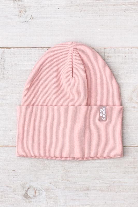 Шапка демісезонна для дівчинки-підлітка в рубчик Носи Своє One size Персиковий (17213)