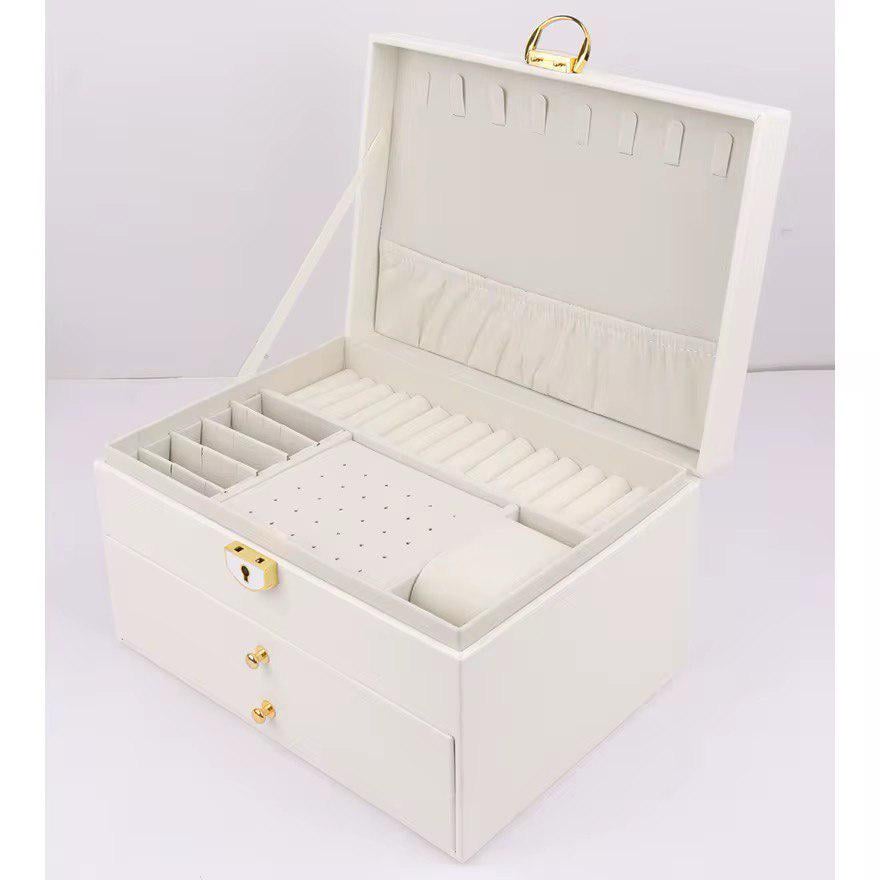 Органайзер-скринька для прикрас трирівневий з еко-шкіри 23х18х13,5 см Білий (27182279) - фото 6