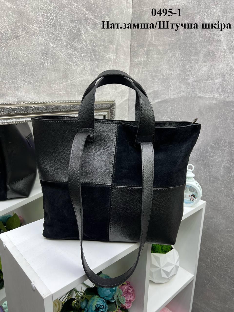 Сумка красивая женская на плечо замш большая экокожа вмещает А4 Черный - фото 2