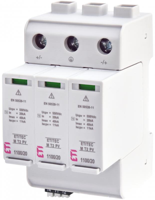 Ограничитель перенапряжения ETI ETITEC M T2 PV 3Р 40кА 1100 В RC для солнечных панелей PV систем (2440516)