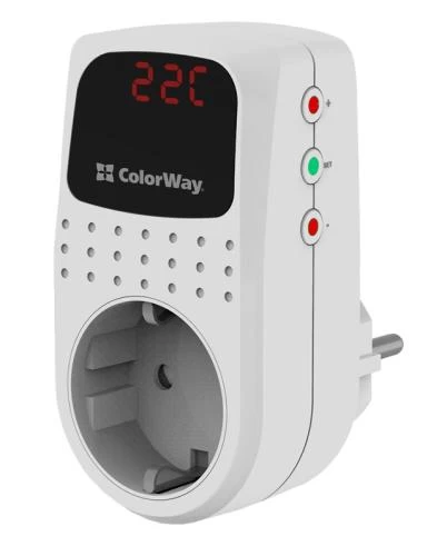 Реле напряжения ColorWay DS2 1 розетка 220 В/50 Гц до 16 A/3520 Вт White (MCT-CW-VR16-02D)