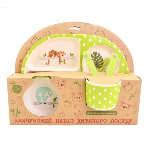 Набор детской бамбуковой посуды Stenson MH-2773-21 Зоопарк 5 пр. (542603)