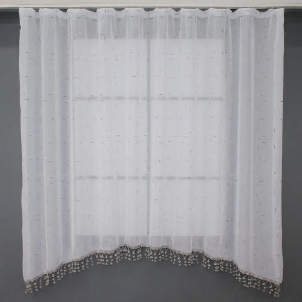 Тюль арка на кухню лен/бахрома 260х170 см Белый/Серый (000к 51-188) Тюль арка на кухню лен/бахрома 260х170 см Белый/Серый (000к 51-188)