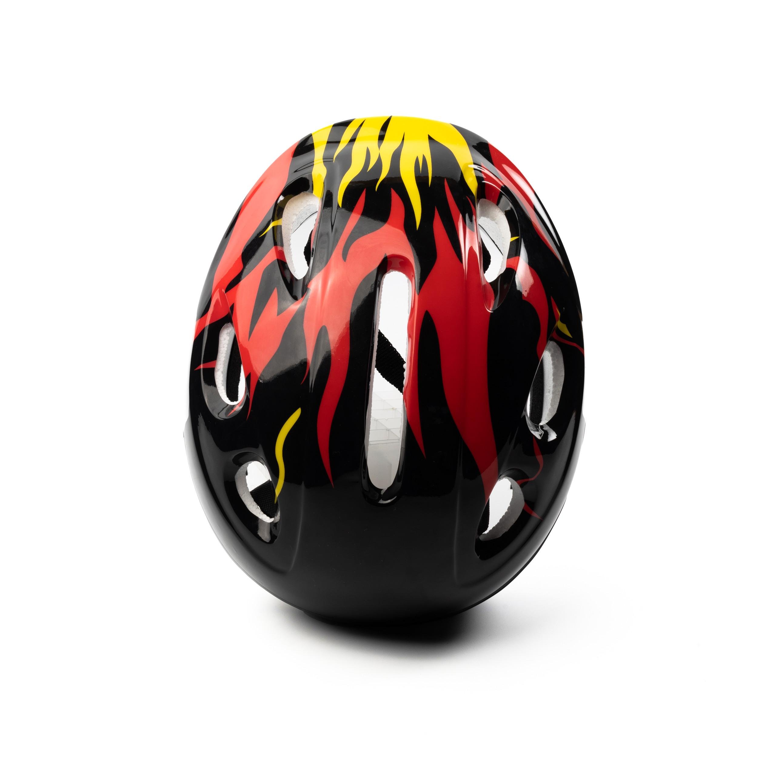 Шлем защитный детский для катания Profi с огненным рисунком Черный