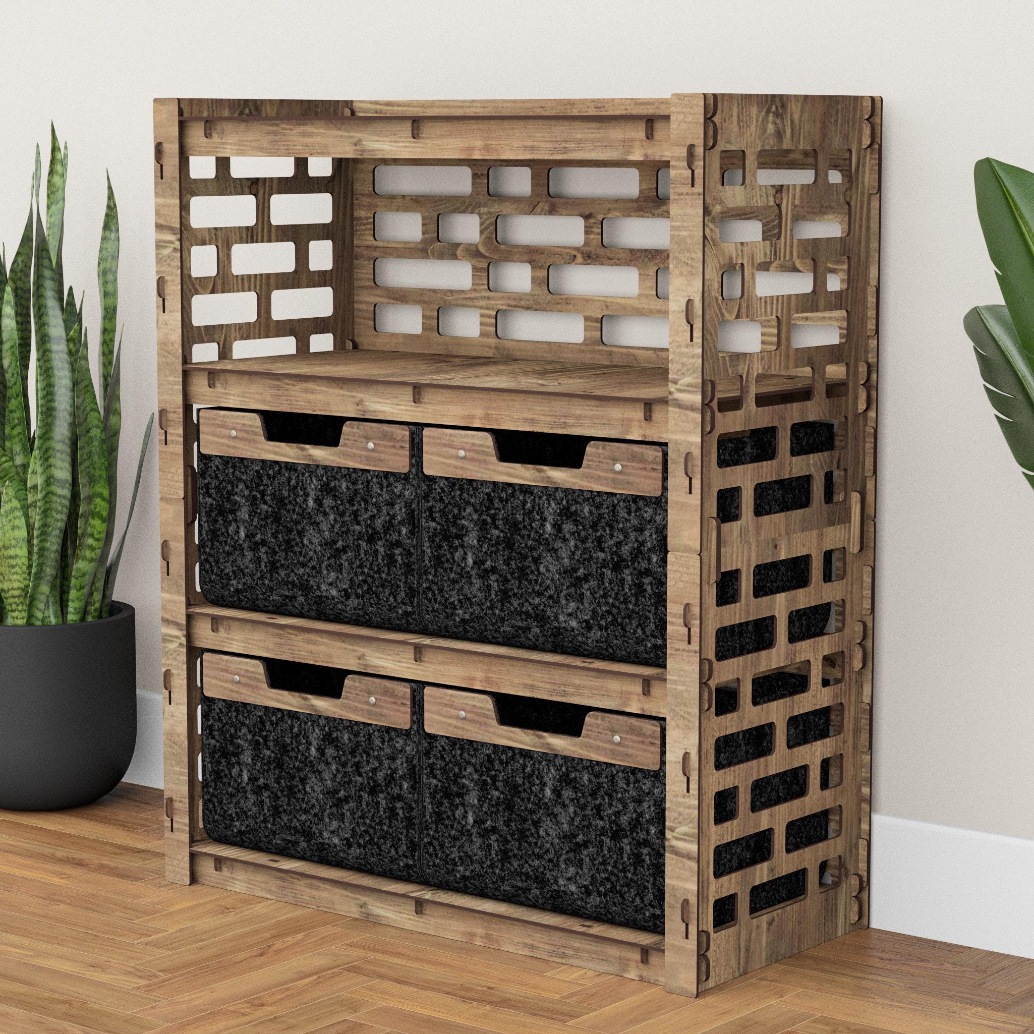 Комод в комнату деревянный Hexagonica Brickwall на 4 ящика черные корзины 900х750х345 мм (111496) - фото 5 Комод в комнату деревянный Hexagonica Brickwall на 4 ящика черные корзины 900х750х345 мм (111496) - фото 5