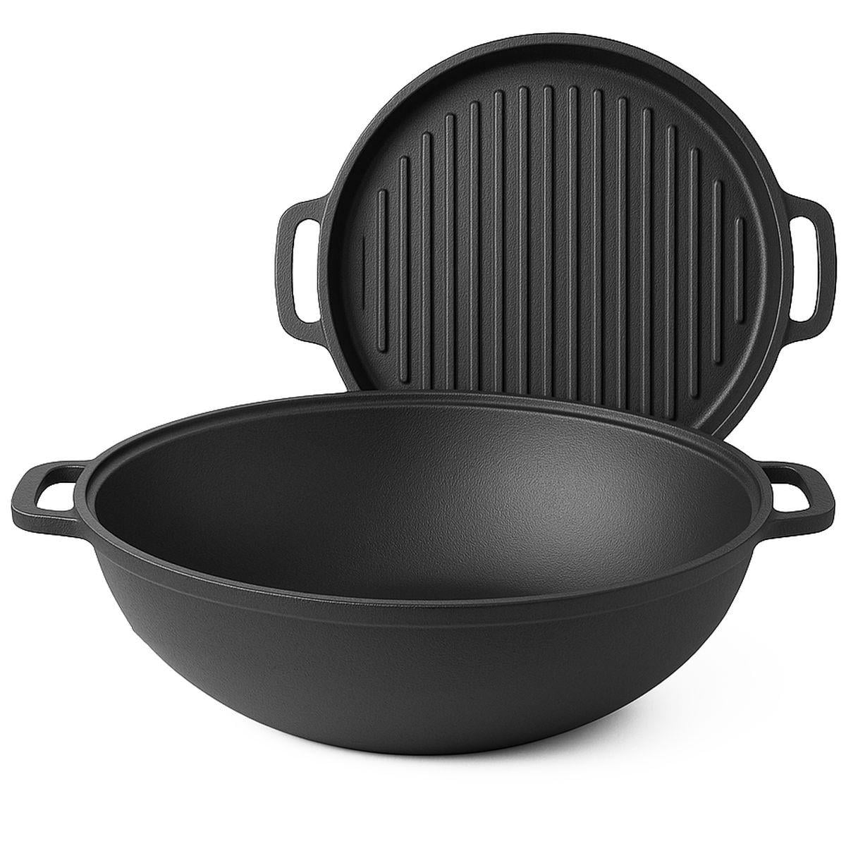 Казан чавунний WOK Узбецький 12 л ∅40x17,4 см із кришкою-сковорідкою гриль (32582)