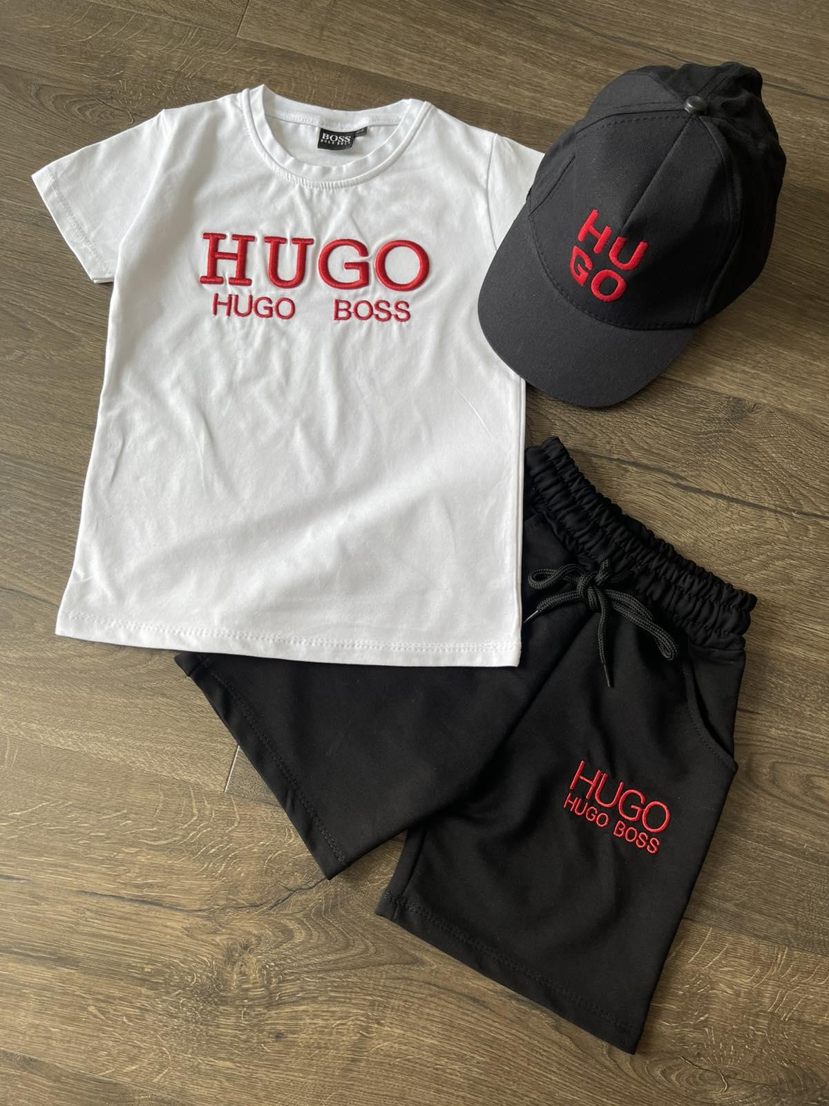 Костюм для мальчика HUGO BOSS футболка/шорты/кепка 122-128 см Бело-черный (27303989) - фото 5