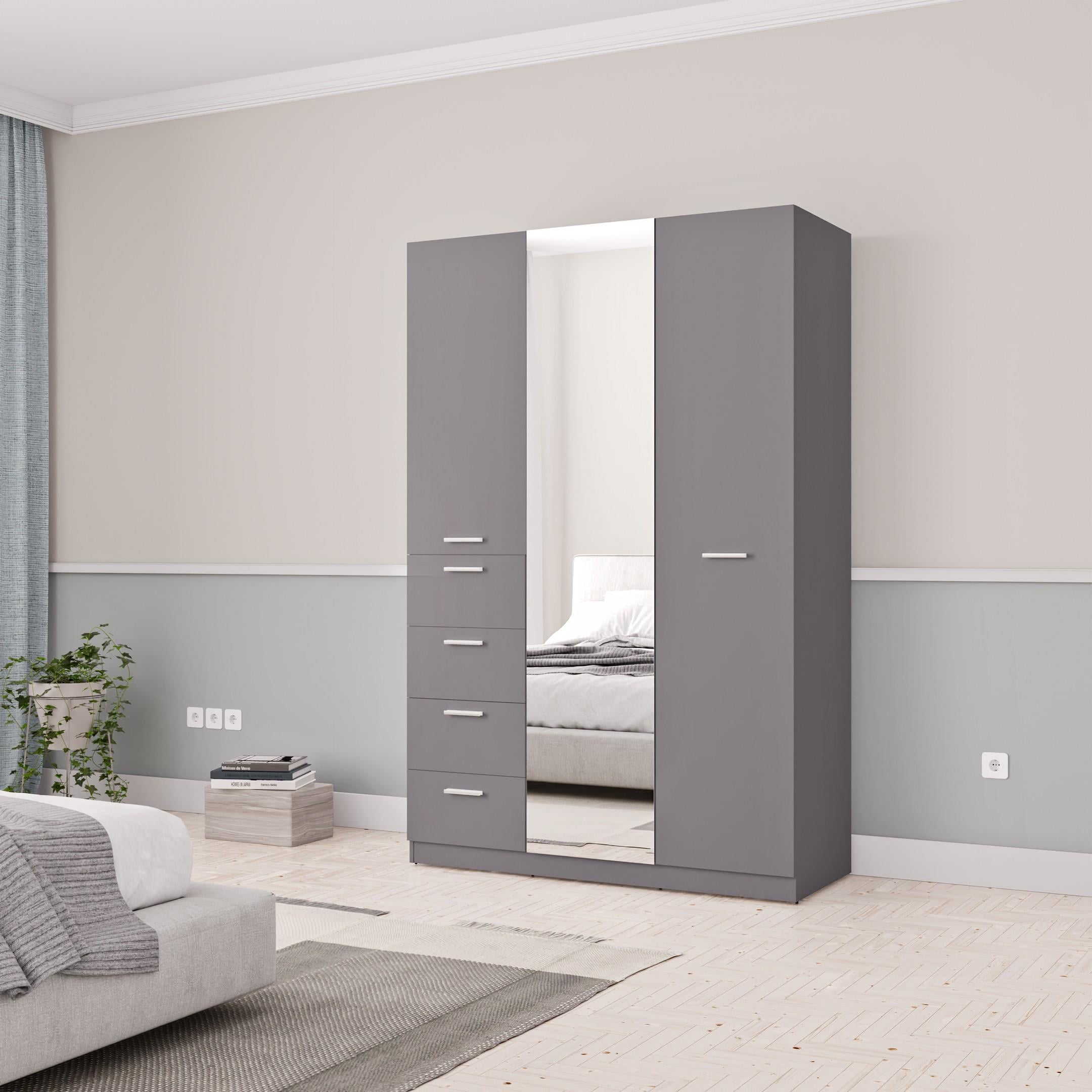 Шкаф распашной с ящиками и зеркалом Шик 6_3Д 1378х550х2100 мм Антрацит