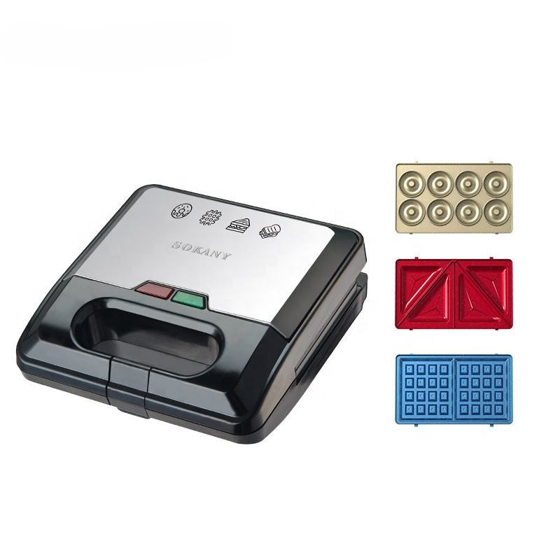 Мультипекарь Sokany SK-08153 3в1 с антипригарным покрытием на 3 пластины 750 Вт Черный/Серебристый (SK-08153)