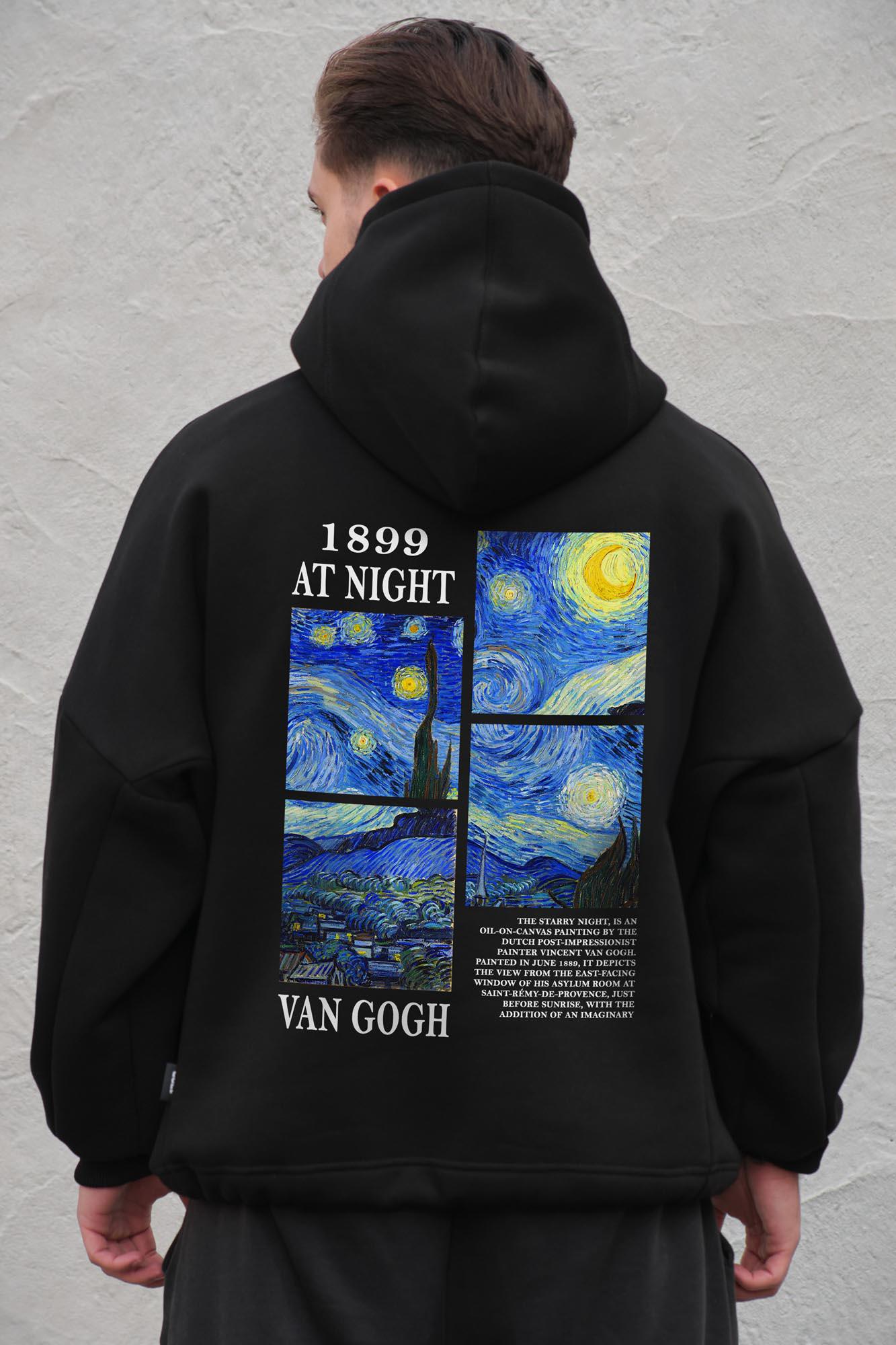 Худи на флисе с капюшоном и принтом оверсайз Without Van Gogh One size Black (8056539 8056540)