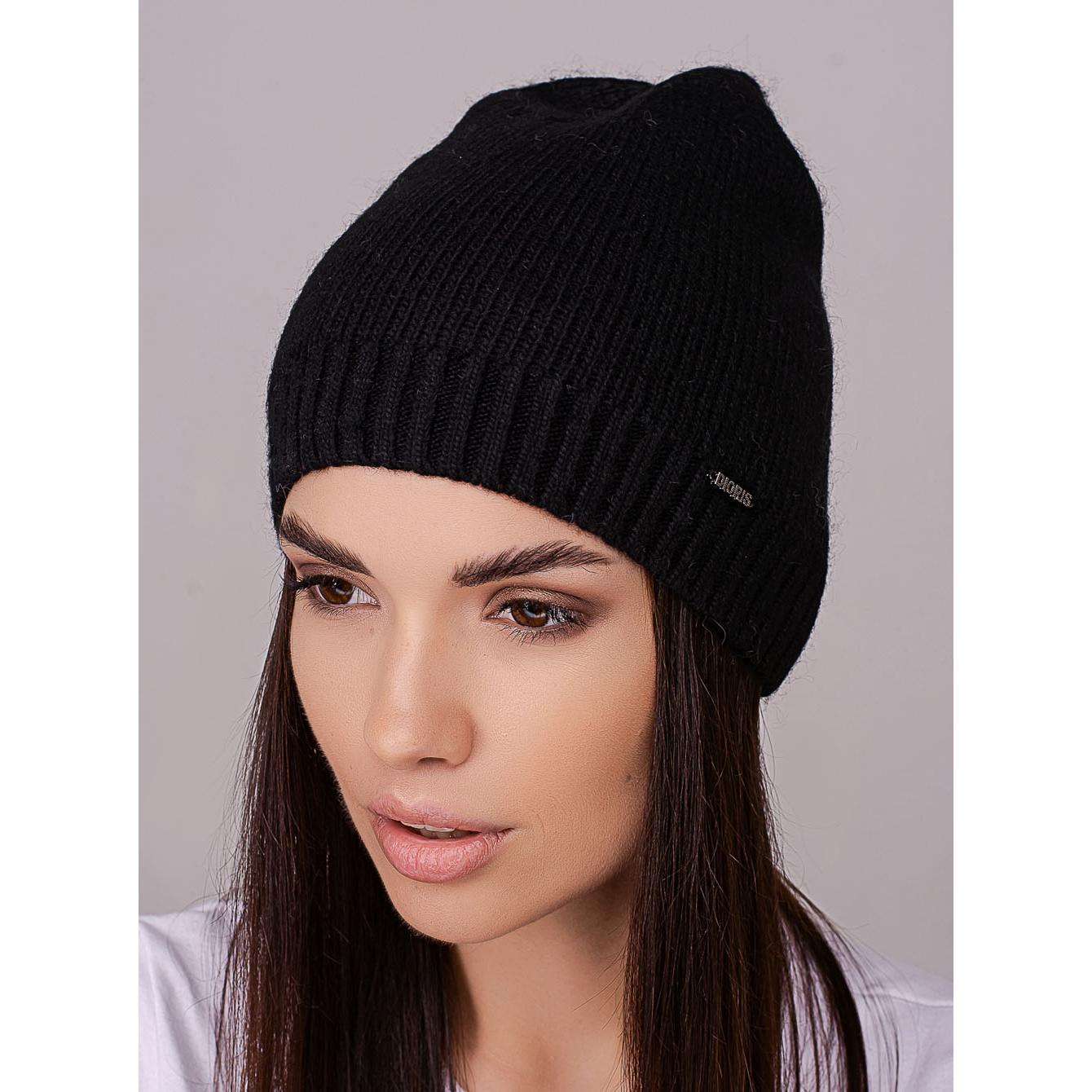 Шапка женская Leks ИНТРИГА кашемировая с добавлением ангоры без отворота одинарная one size Черный (215381)