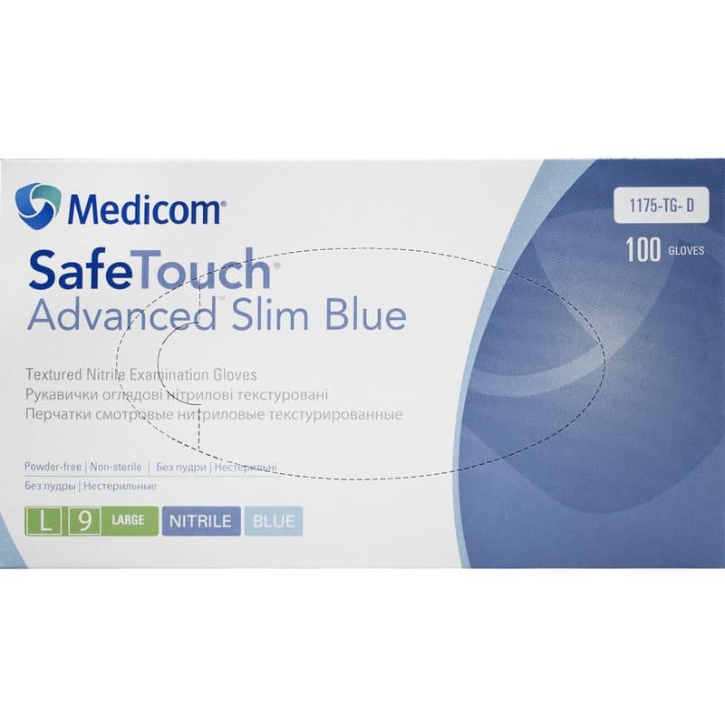 Перчатки смотровые нитриловые Medicom SafeTouch Advanced Slim текстурированные р. L Blue (000001)