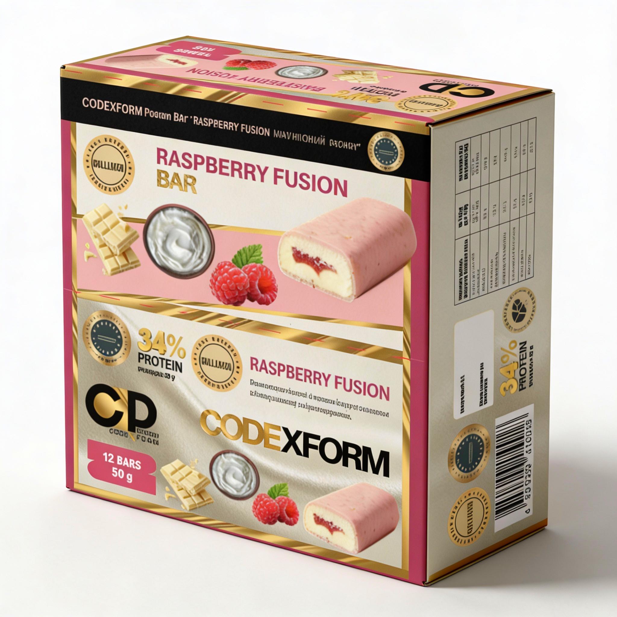 Батончик протеиновый CODExFORM Raspberry Fusion без сахара 36% протеина 12 шт. (BOX-BAR-FUSION-01) - фото 2