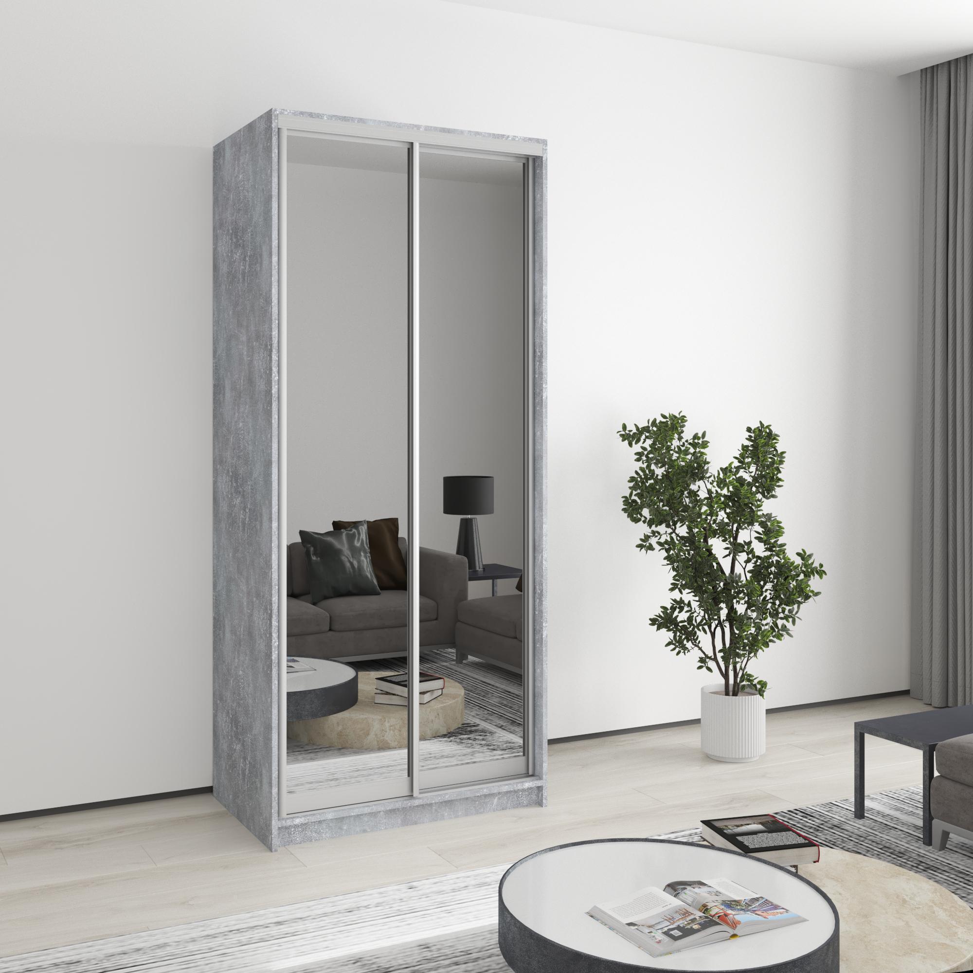 Шкаф-купе двухдверный MebelStar Уни AL 2 зеркала 90x60x210 см Бетон (MBS-2665) Шкаф-купе двухдверный MebelStar Уни AL 2 зеркала 90x60x210 см Бетон (MBS-2665)