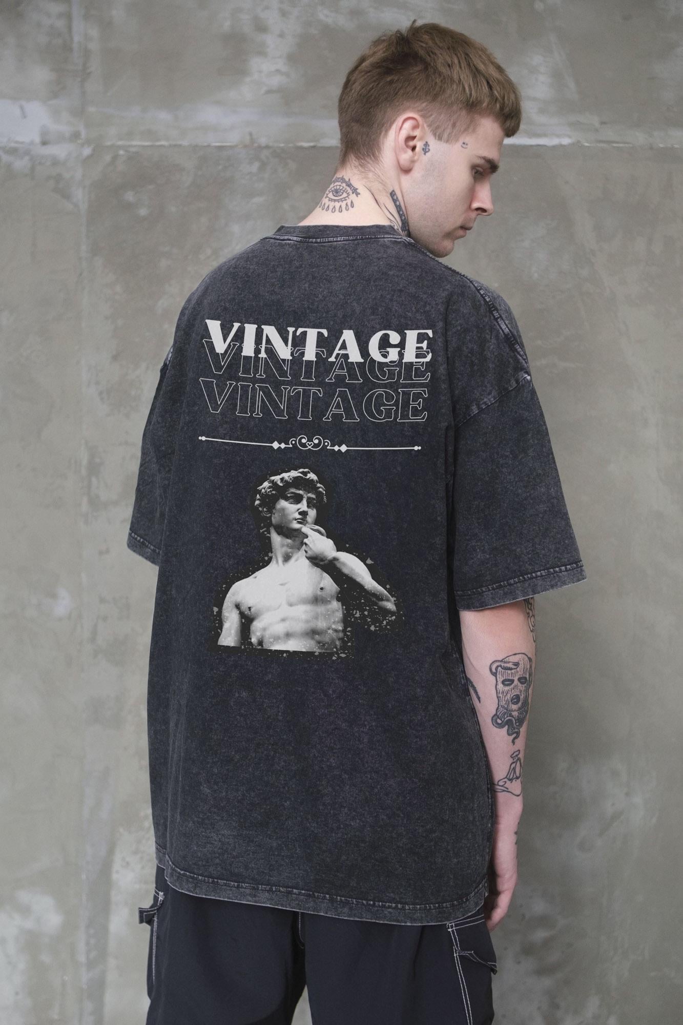 Футболка вываренная Without Washed Оверсайз с принтом Vintage S/M Black (S/M 8056164 8056165)
