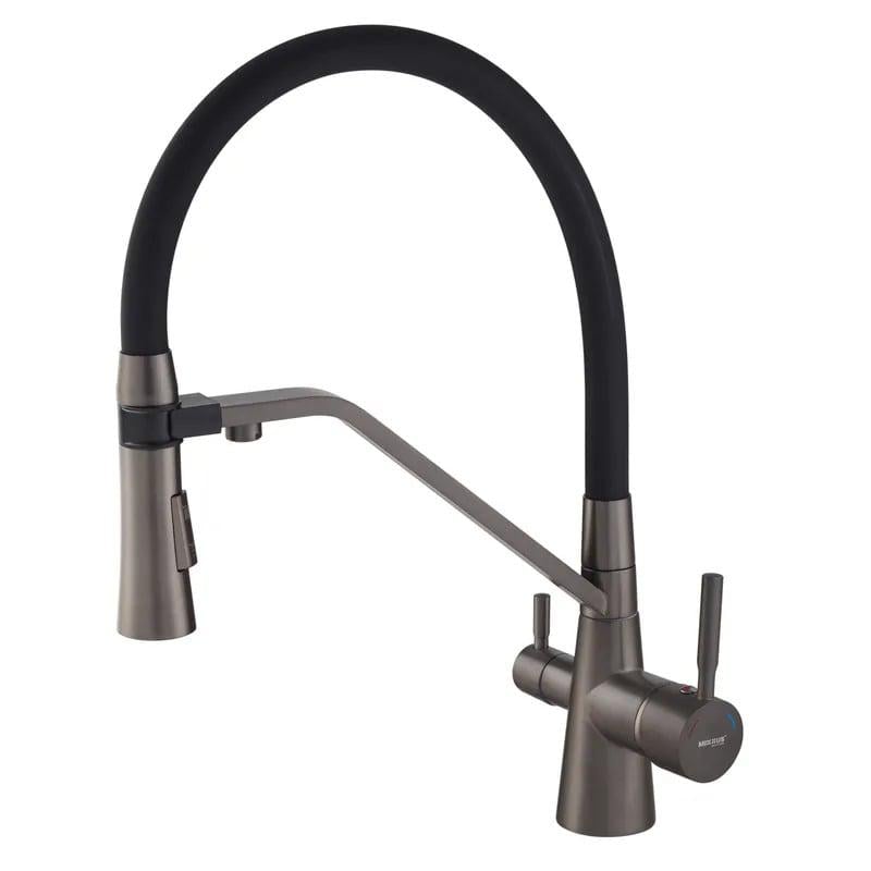 Смеситель для кухни MIXXUS PREMIUM MAGNET 021 Refl с гибким изливом с выходом для питьевой воды Черный (MI6975)