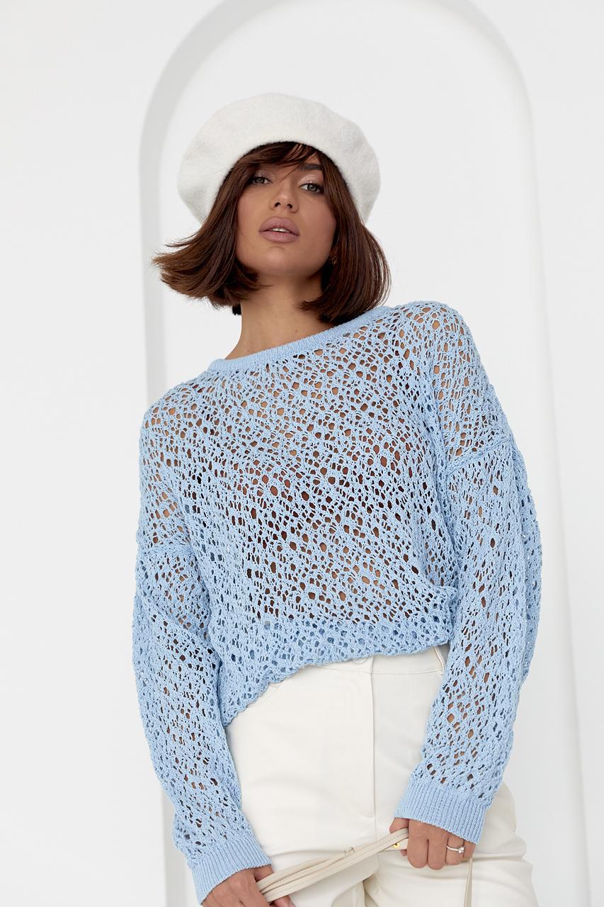 Кофта в'язана ажурна oversize M Блакитний (M-02793-Блакитний)