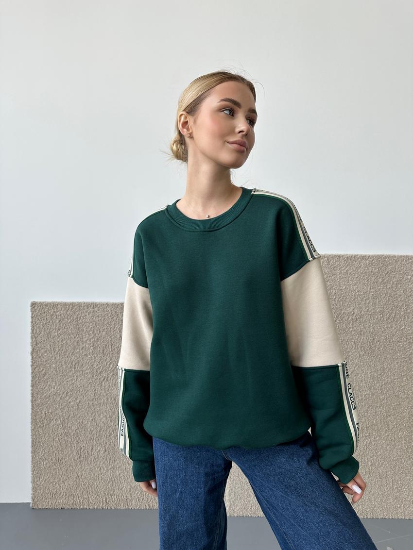 Світшот жіночий з надписом Fashion L Бежевий/Зелений (М145.4) - фото 2