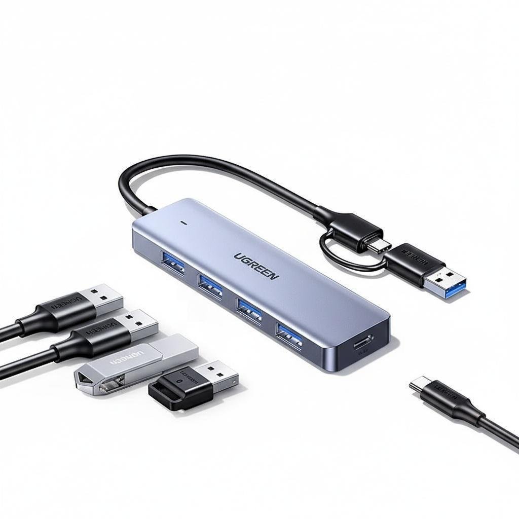 Хаб USB-C Ugreen 15 см 4 порти Сірий (65757) Хаб USB-C Ugreen 15 см 4 порти Сірий (65757)