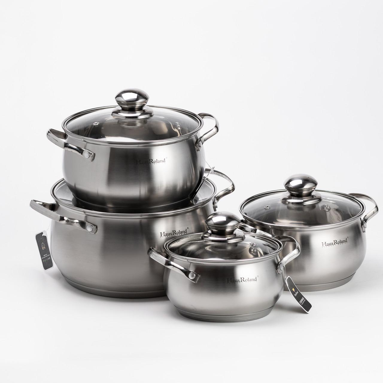 Набор кастрюль из нержавеющей стали 6,3/3,9/2,9/2,1 л 4 шт. Хром (4725)