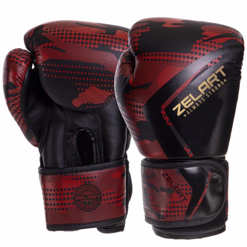 Боксерские перчатки Zelart BO-3397 12 унций Красный камуфляж