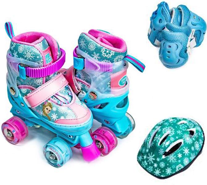 Комплект ролики-квады Frozen колеса светящиеся и шлем р. 29-33 Turquoise/Pink
