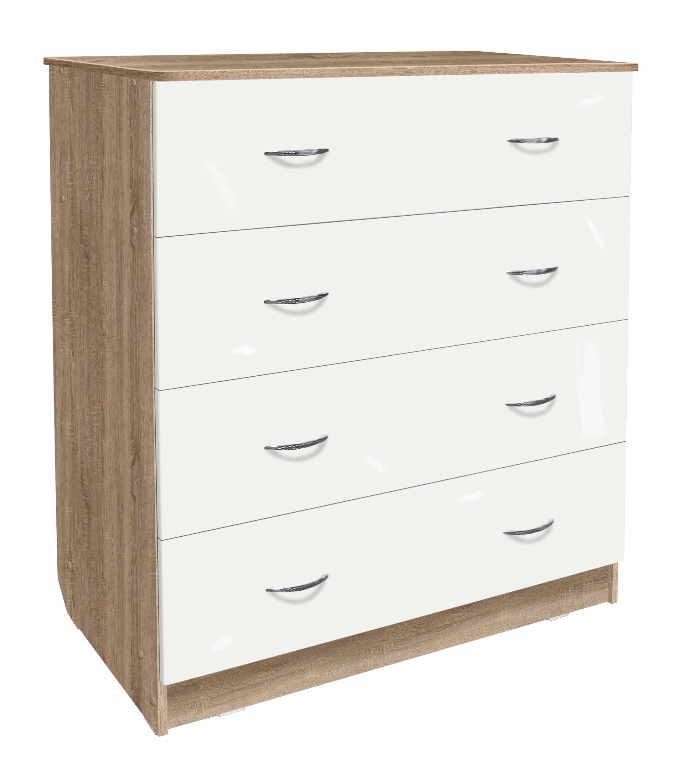 Комод МАКСИ-МЕбель Оскар 4 ящика с крашеными МДФ фасадами Дуб сонома/Белый (5103042)