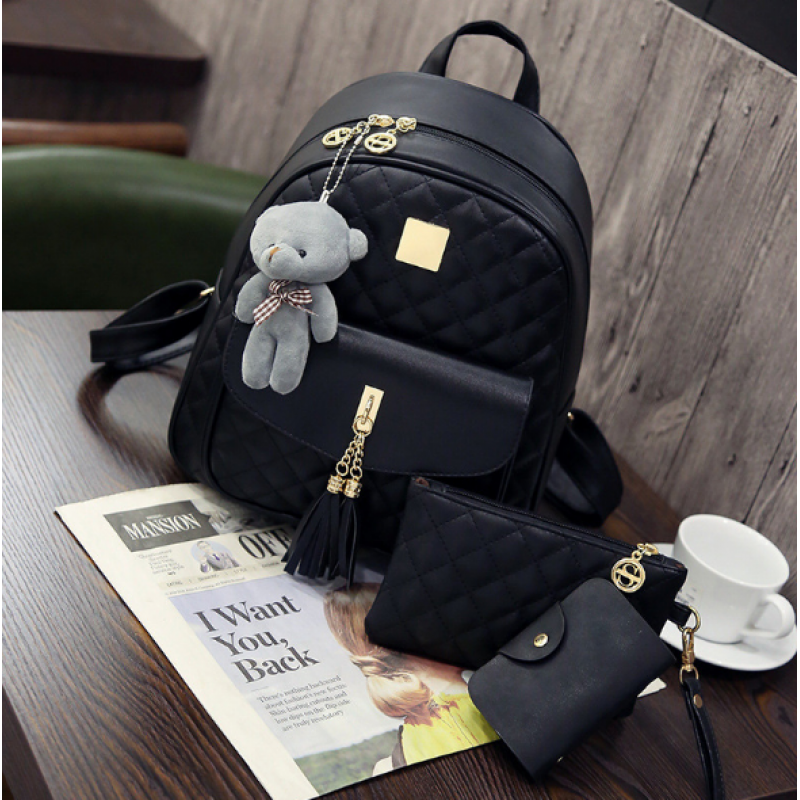 Комплект рюкзак/косметичка/візитниця 32х24х10 см Чорний (316)