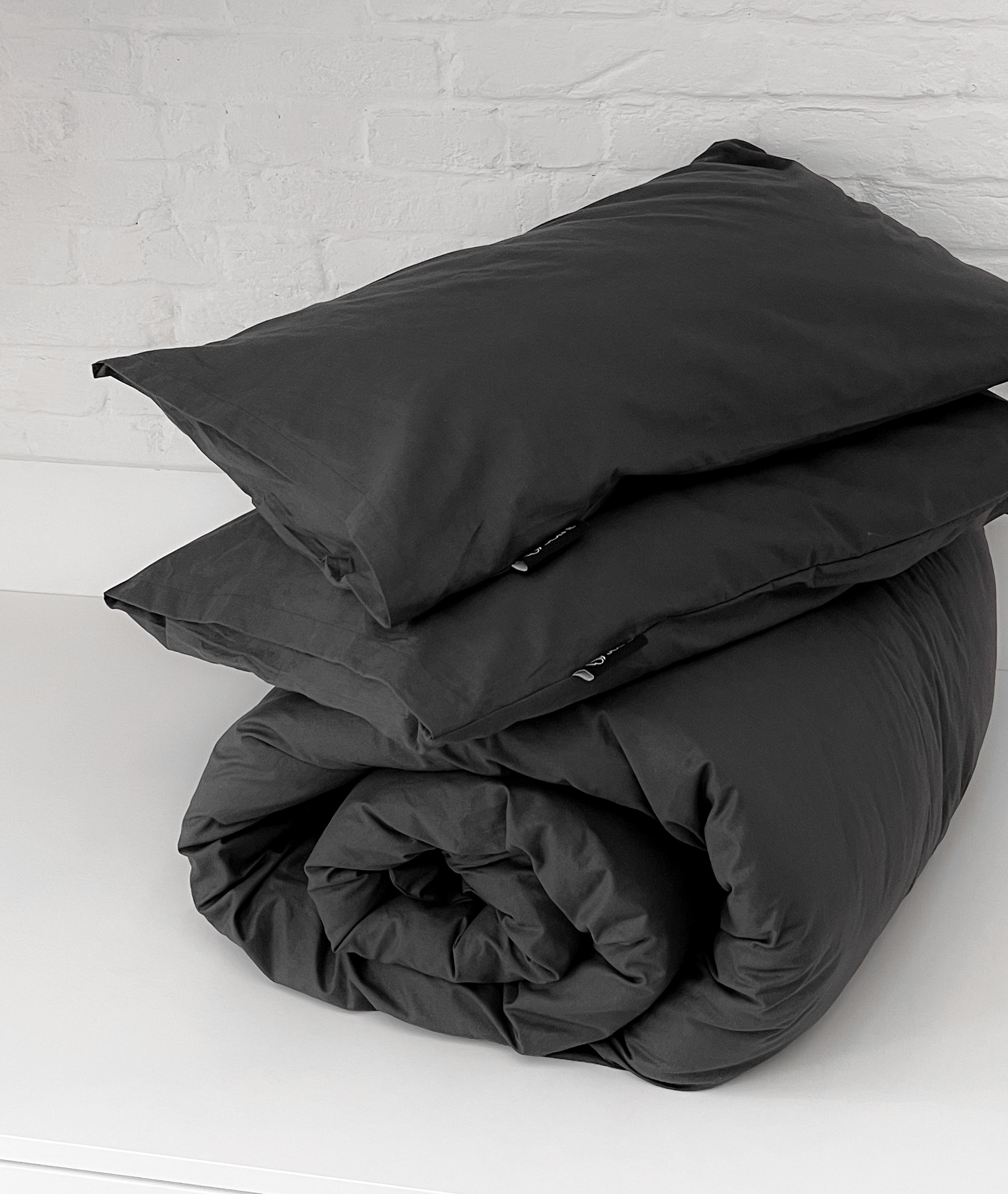 Комплект постільної білизни Soline з попліну двоспальний 180х220 см з простирадлом на резинці Графітовий - фото 3