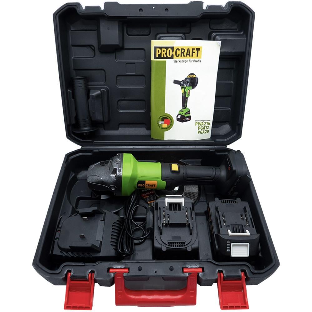 Болгарка аккумуляторная ProCraft PGA20 аккумулятор 2 шт. 20V/4 Ah/диаметр диска 125 мм 7500 об/мин) Болгарка аккумуляторная ProCraft PGA20 аккумулятор 2 шт. 20V/4 Ah/диаметр диска 125 мм 7500 об/мин)