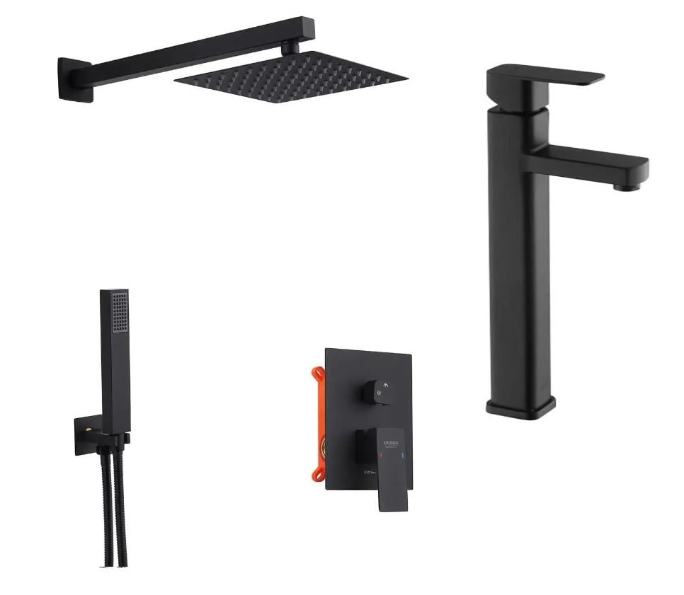 Душова система прихованого монтажу Kroner KRP Kubus SCH082 і змішувач для раковини Kroner KRP Kubus-SCH010-3