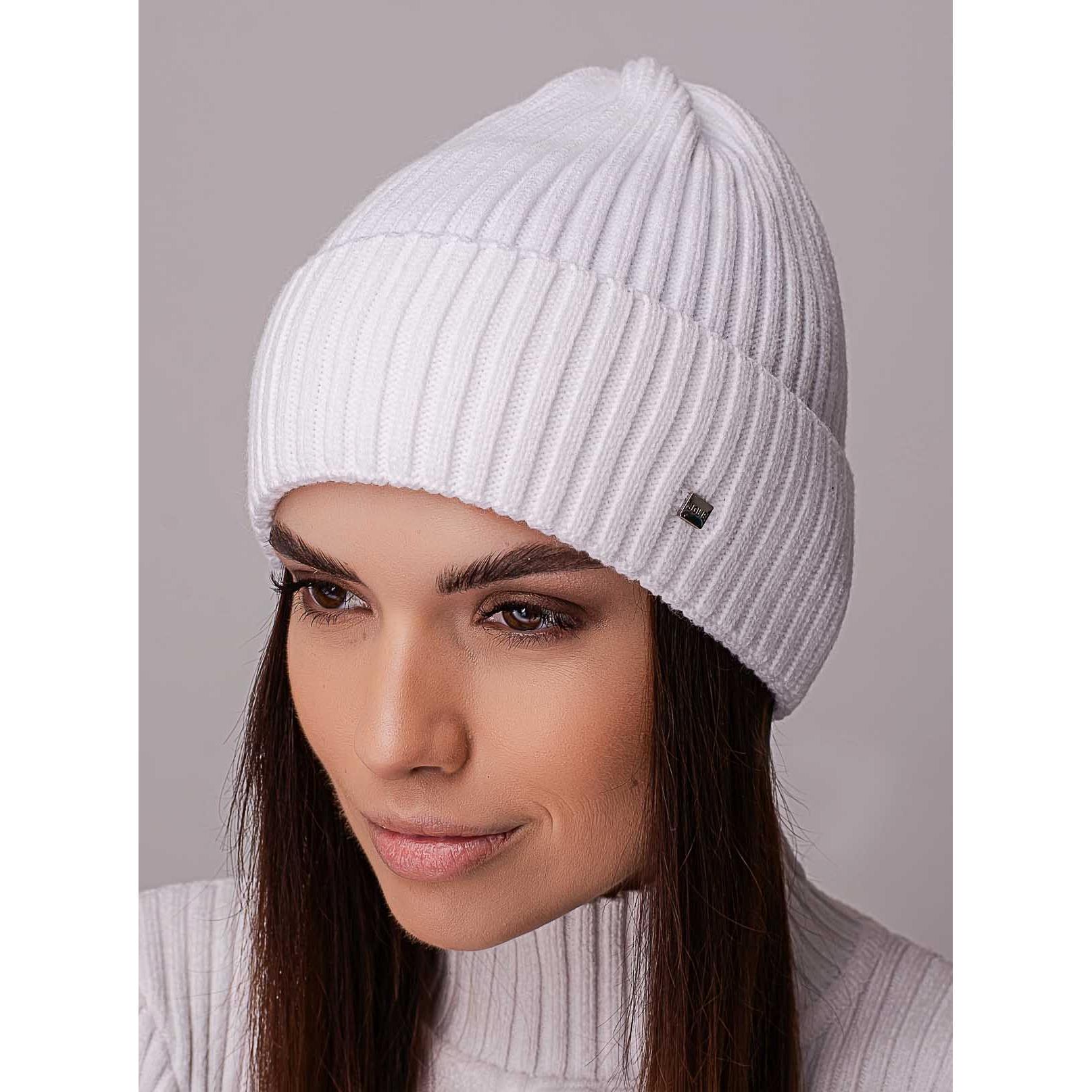 Шапка женский колпак с отворотом без подкладки в широкий рубчик Leks Ковель Белый - фото 1