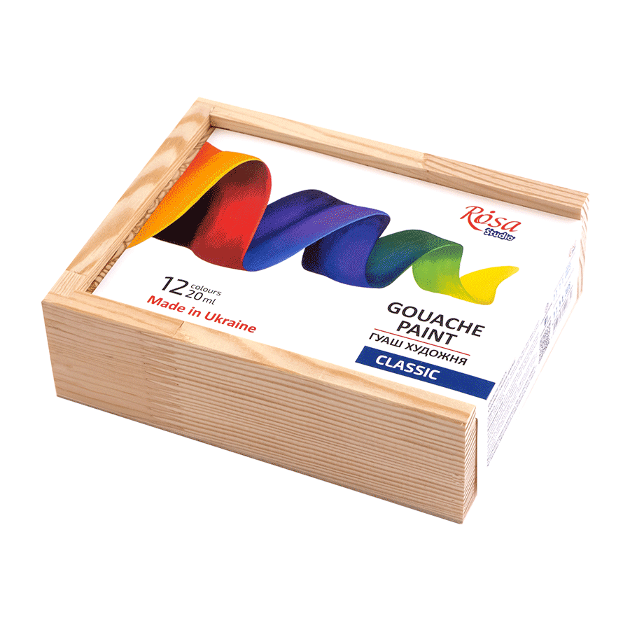 Набор гуашевых красок ROSA Studio CLASSIC 12х20 мл деревянный пенал (4823098540632 221545)