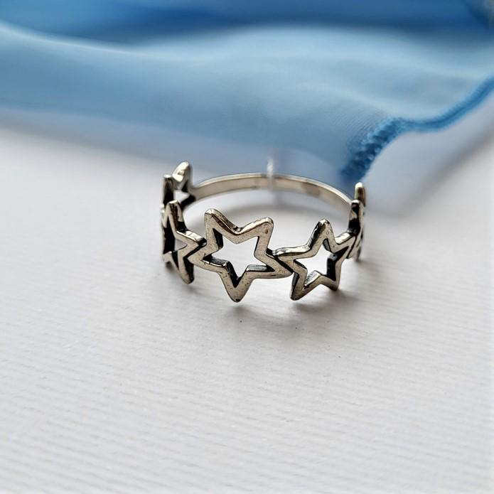 Кольцо из серебра без камней Звезды черненое 925 проба 2,20 г р. 18 (12043)